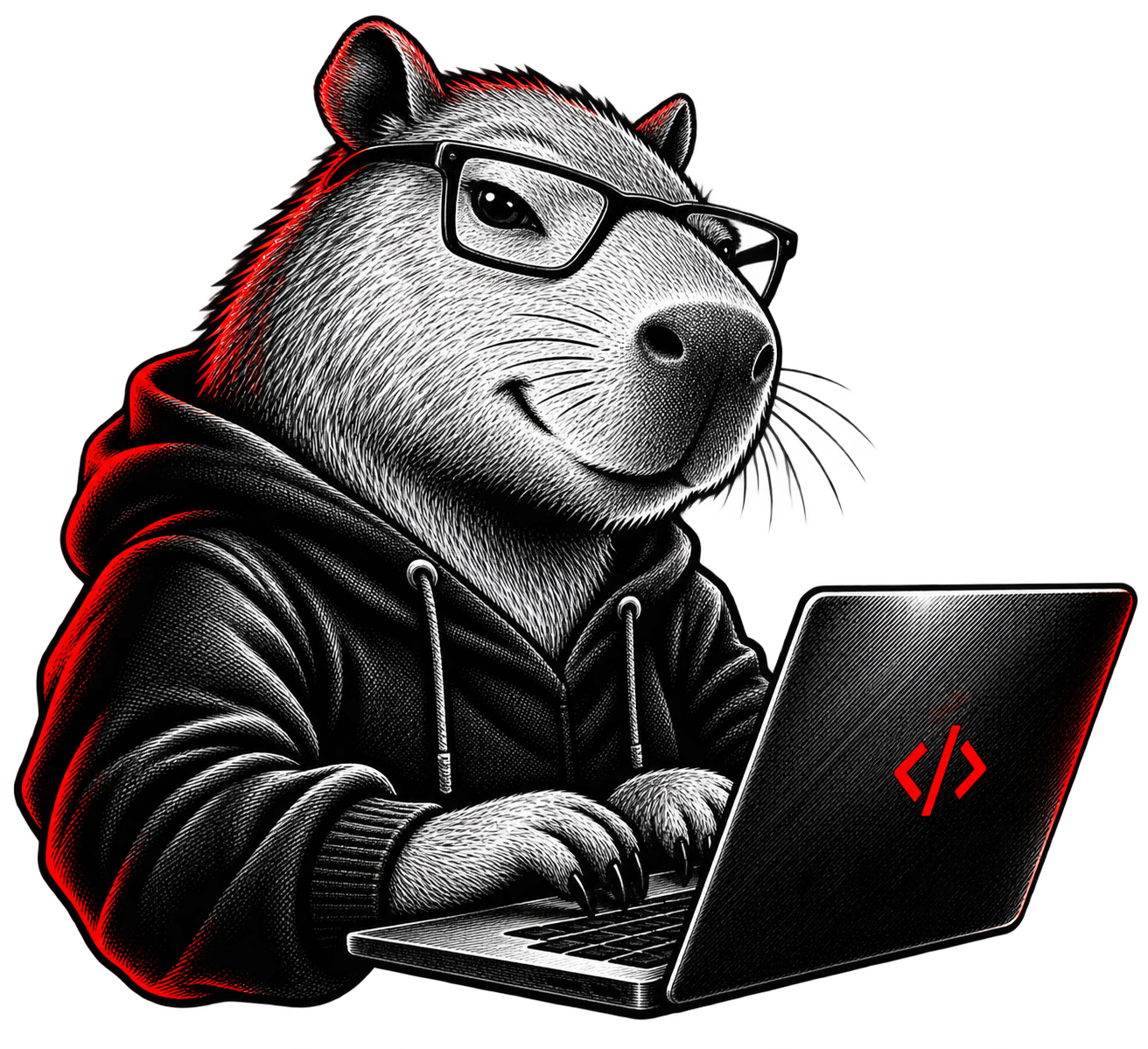 A capybara programmer with glasses, working on a laptop